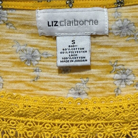 Liz Claiborne Blouse Women's Sm Yellow Short Cap Sleeve Flower Lace Square Neck - Picture 4 of 8